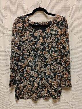 J. Jill Women's Paisley Print Long Sleeve Scoop Neck Top Tunic Size Medium
